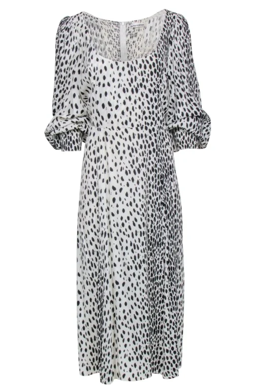 Reformation - Cream w/ Black Spotted Print Long Sleeve Maxi Dress Sz 12