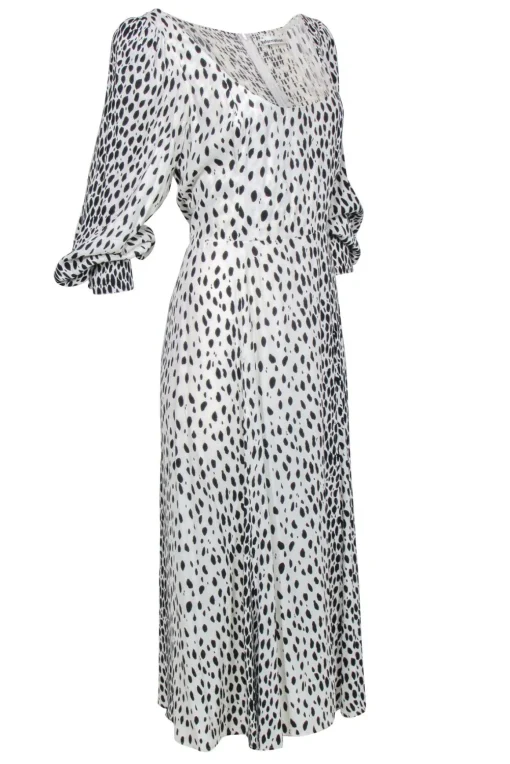 Reformation - Cream w/ Black Spotted Print Long Sleeve Maxi Dress Sz 12