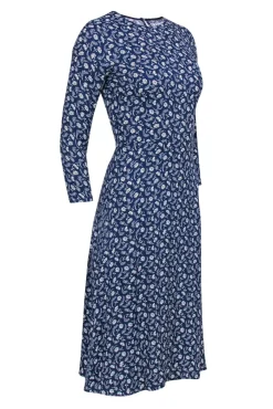 Reformation - Dark Blue & White Floral Print Long Sleeve Midi Dress Sz 0