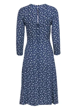 Reformation - Dark Blue & White Floral Print Long Sleeve Midi Dress Sz 0