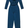 Reformation - Dark Teal Straight Leg Long Sleeve Tie Front Jumpsuit Sz 0