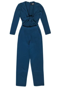 Reformation - Dark Teal Straight Leg Long Sleeve Tie Front Jumpsuit Sz 0