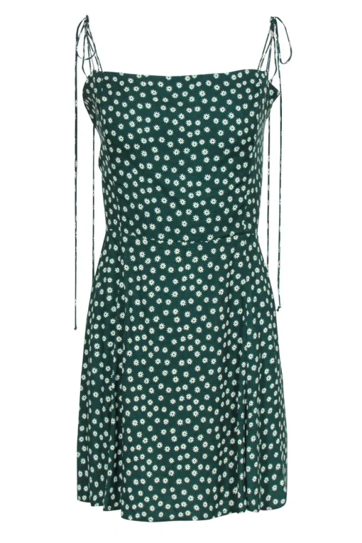 Reformation - Green & White Floral Print Sleeveless Dress Sz 12