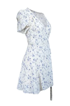 Reformation - Ivory & Blue Floral Print Wrap Dress Sz S