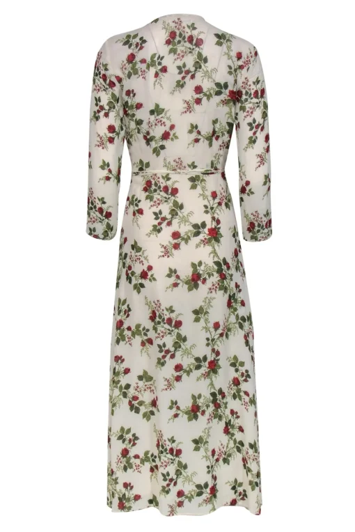 Reformation - Ivory, Red & Green Rose Print "Alessandra" Wrap Maxi Dress Sz XS