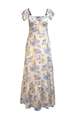 Reformation - Ivory w/ Blue & Green Floral Print Silk Midi Dress Sz 4