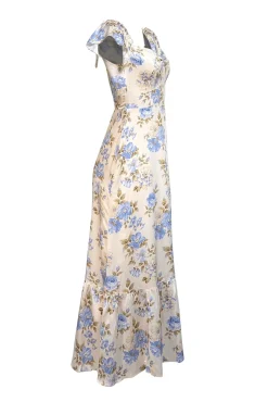 Reformation - Ivory w/ Blue & Green Floral Print Silk Midi Dress Sz 4