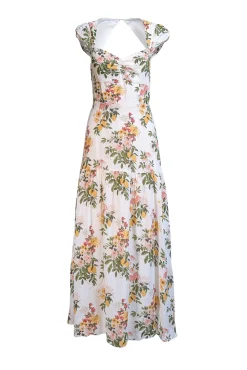 Reformation - Ivory w/ Yellow Floral Print Open Back Midi Dress Sz 4