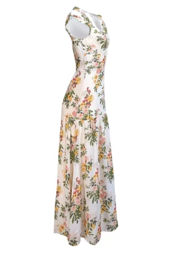 Reformation - Ivory w/ Yellow Floral Print Open Back Midi Dress Sz 4