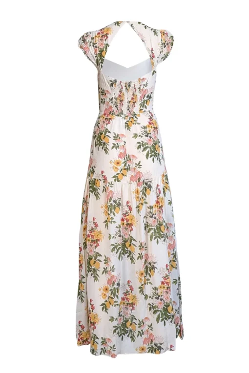 Reformation - Ivory w/ Yellow Floral Print Open Back Midi Dress Sz 4