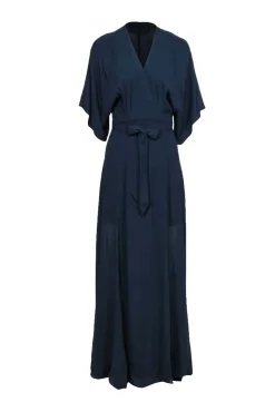 Reformation - Navy Crepe Wrap Maxi Dress w/ Wide Sleeves Sz XS