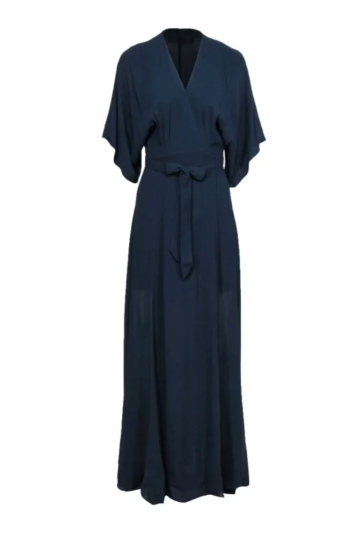 Reformation - Navy Crepe Wrap Maxi Dress w/ Wide Sleeves Sz XS