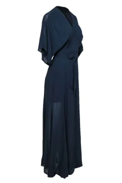Reformation - Navy Crepe Wrap Maxi Dress w/ Wide Sleeves Sz XS