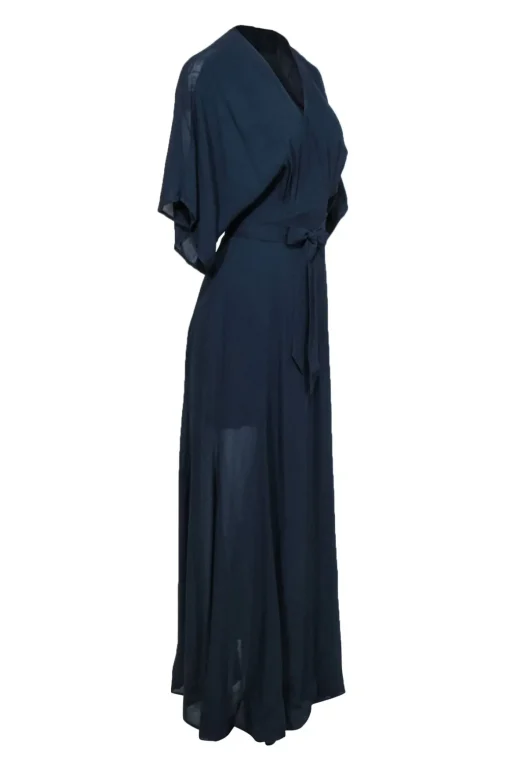 Reformation - Navy Crepe Wrap Maxi Dress w/ Wide Sleeves Sz XS