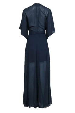 Reformation - Navy Crepe Wrap Maxi Dress w/ Wide Sleeves Sz XS