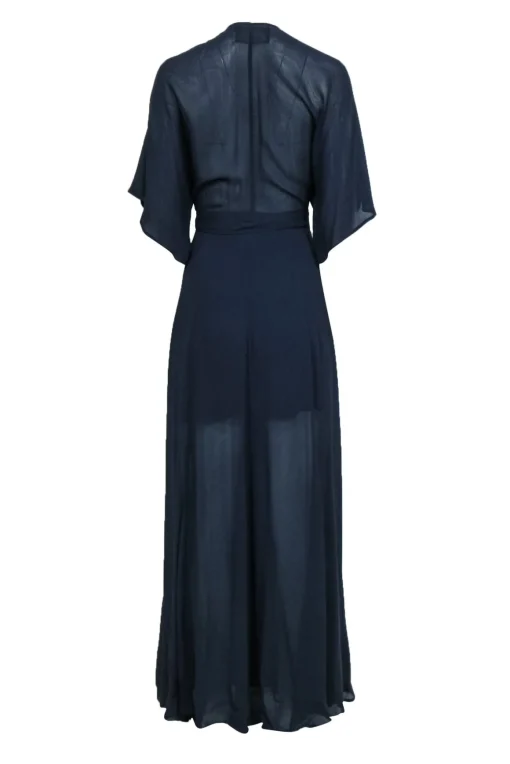 Reformation - Navy Crepe Wrap Maxi Dress w/ Wide Sleeves Sz XS