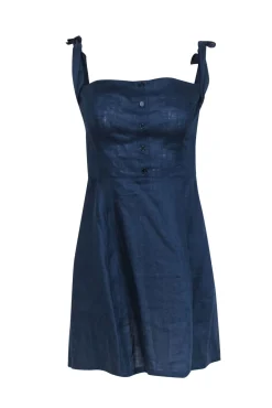 Reformation - Navy Sleeveless Linen "Arnaut" Mini Dress w/ Decorative Buttons Sz 6