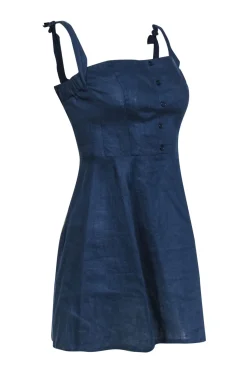 Reformation - Navy Sleeveless Linen "Arnaut" Mini Dress w/ Decorative Buttons Sz 6
