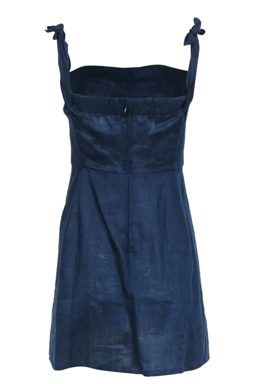 Reformation - Navy Sleeveless Linen "Arnaut" Mini Dress w/ Decorative Buttons Sz 6