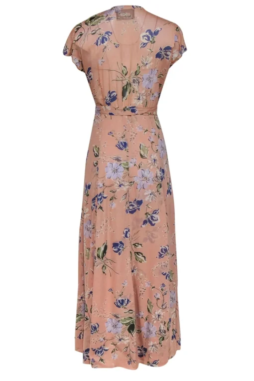 Reformation - Pink, Blue & Green Floral Print Maxi Wrap Dress Sz L