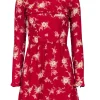 Reformation - Red Floral High Neck Mini Dress w/ Ruffle Trim Sz 0
