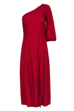 Reformation - Red One Shoulder Maxi Dress w/ Puffed Sleeve Sz 2
