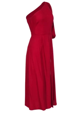 Reformation - Red One Shoulder Maxi Dress w/ Puffed Sleeve Sz 2