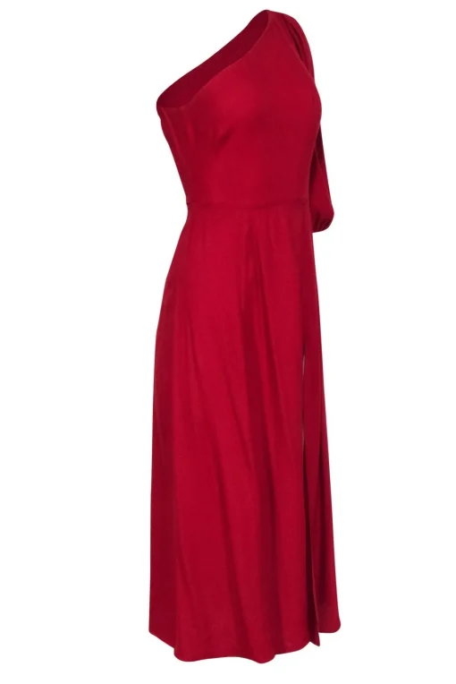 Reformation - Red One Shoulder Maxi Dress w/ Puffed Sleeve Sz 2
