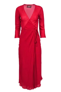 Reformation - Red Wrap Long Sleeve Maxi Dress Sz XS