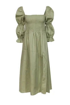 Reformation - Sage Green Linen Juliet Sleeve Maxi Dress Sz M