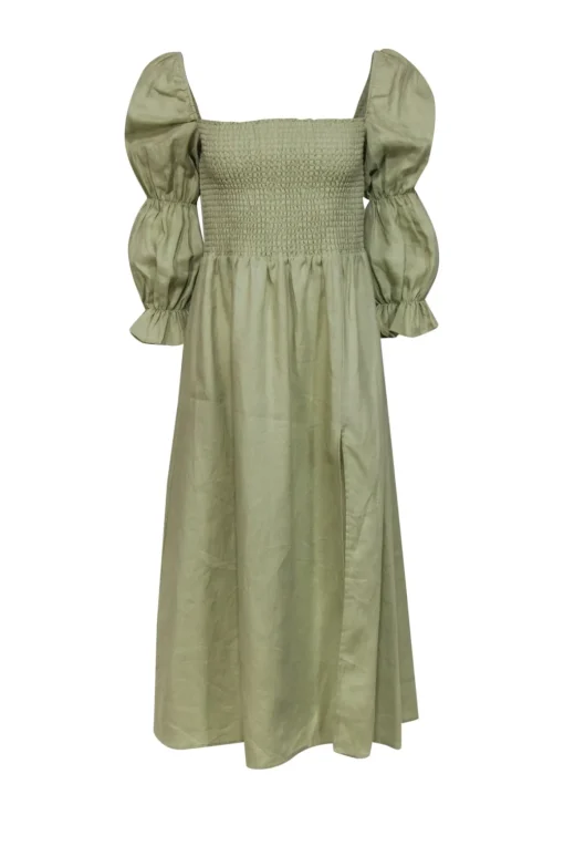 Reformation - Sage Green Linen Juliet Sleeve Maxi Dress Sz M