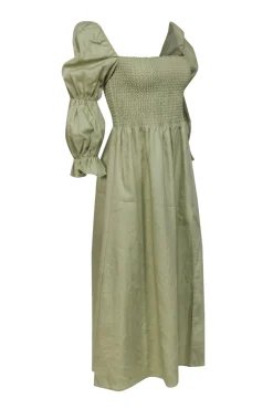 Reformation - Sage Green Linen Juliet Sleeve Maxi Dress Sz M
