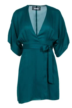 Reformation - Teal Crepe Wrap Mini Dress w/ Wide Sleeves Sz XS