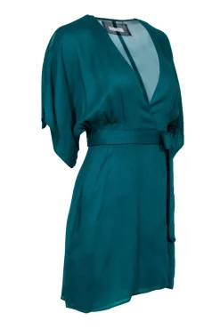 Reformation - Teal Crepe Wrap Mini Dress w/ Wide Sleeves Sz XS