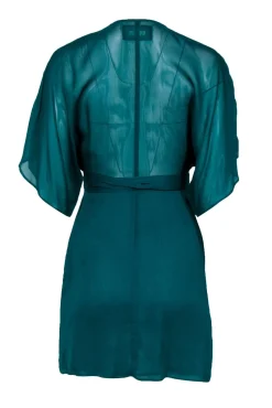 Reformation - Teal Crepe Wrap Mini Dress w/ Wide Sleeves Sz XS