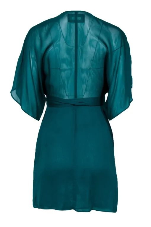 Reformation - Teal Crepe Wrap Mini Dress w/ Wide Sleeves Sz XS