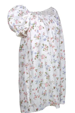 Reformation - White Floral Print Linen "Carsen" Puff Sleeve Shift Dress Sz L
