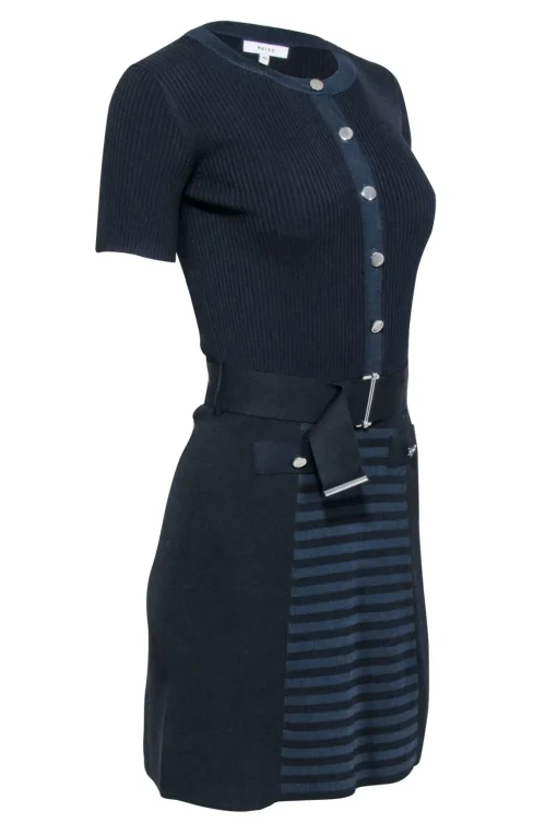 Reiss - Black & Navy Ribbed Knit Dress Sz XS