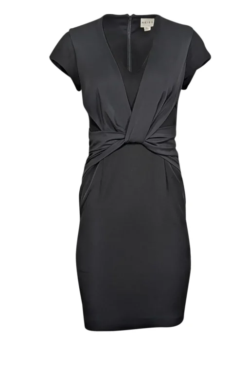 Reiss - Black Cap Sleeve Knee Length Cocktail Dress Sz 2