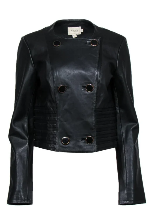 Reiss - Black Paneled Leather Jacket Sz 8