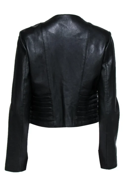 Reiss - Black Paneled Leather Jacket Sz 8