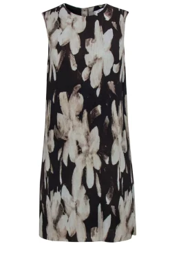 Reiss - Brown & Tan Abstract Floral Shift Dress w/ Pleated Front Sz 6