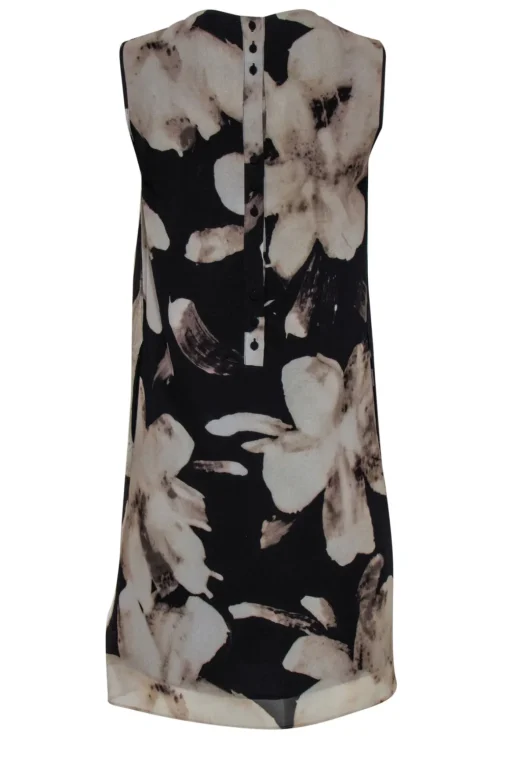 Reiss - Brown & Tan Abstract Floral Shift Dress w/ Pleated Front Sz 6
