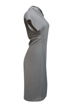 Reiss - Dark Sage Green Asymmetrical Draped Off The Shoulder Dress Sz 8