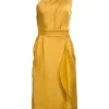 Reiss - Golden Yellow Satin Sleeveless Slit Front Dress Sz 2