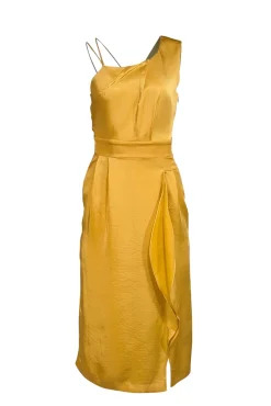 Reiss - Golden Yellow Satin Sleeveless Slit Front Dress Sz 2