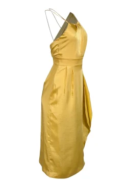 Reiss - Golden Yellow Satin Sleeveless Slit Front Dress Sz 2