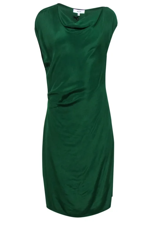 Reiss - Green Boat Neck Ruched Cocktail Dress Sz 8