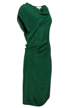 Reiss - Green Boat Neck Ruched Cocktail Dress Sz 8
