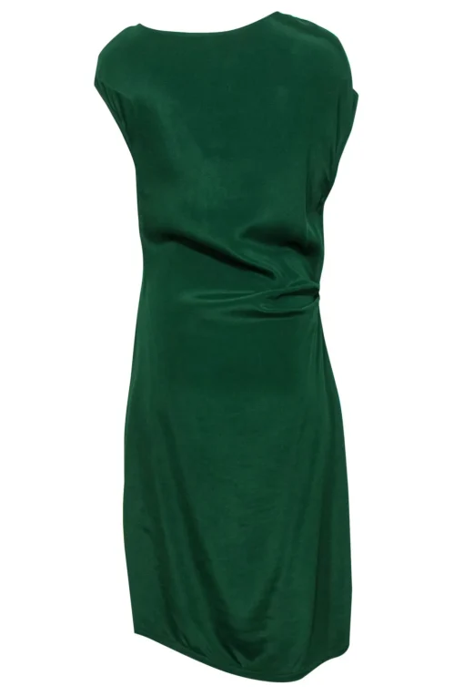 Reiss - Green Boat Neck Ruched Cocktail Dress Sz 8